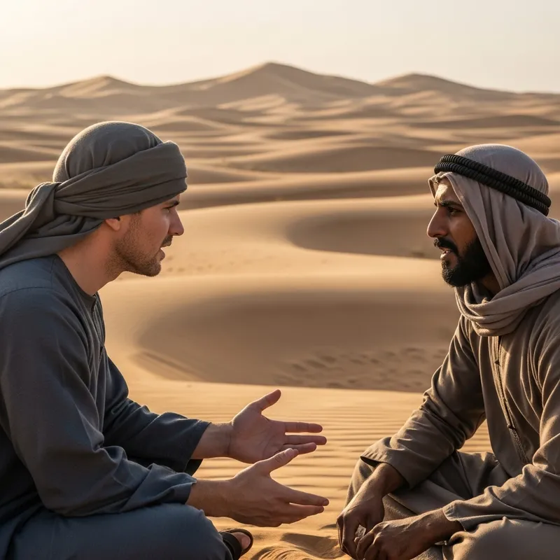 Desert Scene: Man Speaking to Another in Pre-Islamic Arabia