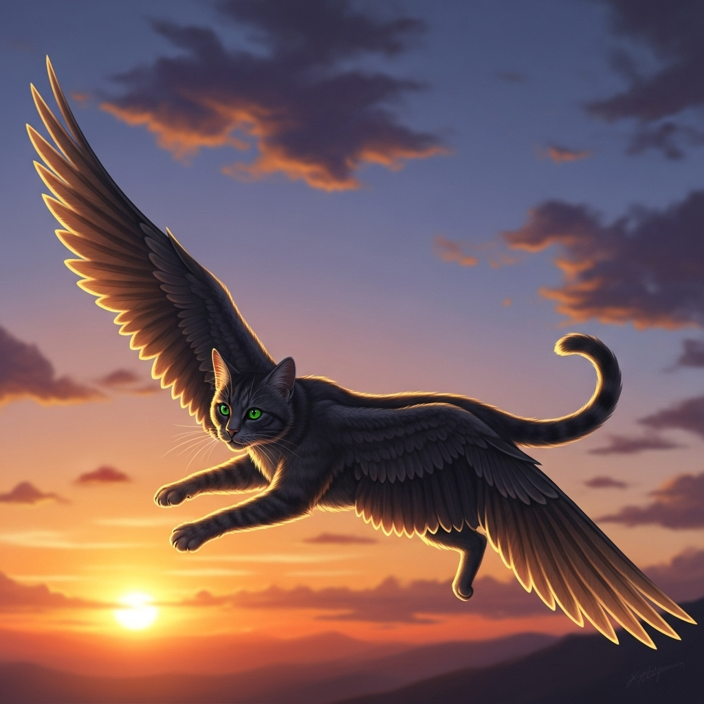 Flying Cat with Wings | AI Art Generator | Easy-Peasy.AI, image size:1024x1024