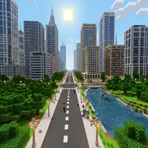 Modern Minecraft City - Pixel Art Skyscrapers & Characters