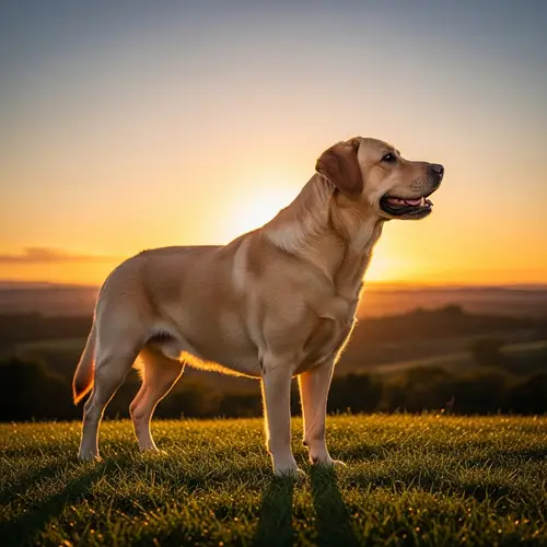 Majestic Labrador Dog Standing on Grass | Sunset Portrait