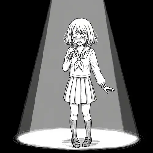 Passionate Young Girl Singing in Japanese School Uniform