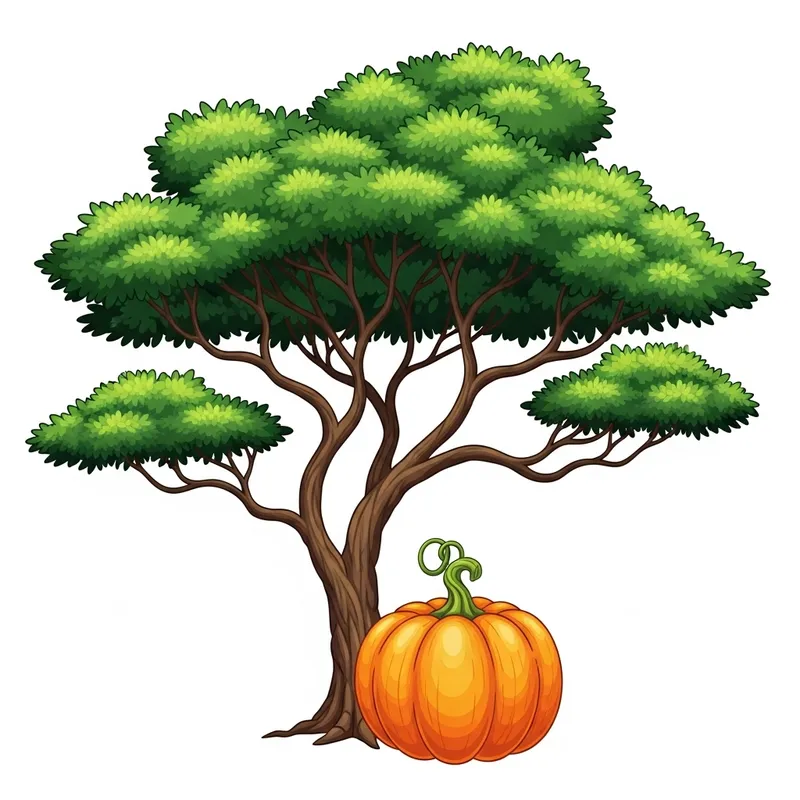 Cartoon Acacia Tree and Pumpkin Illustration Cartoon Acacia Tree and Pumpkin Illustration