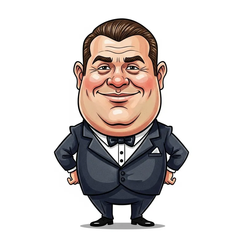 Exaggerated Cartoon Character in Tuxedo
