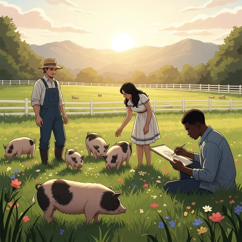 Miniature Pigs and People in a Country Setting