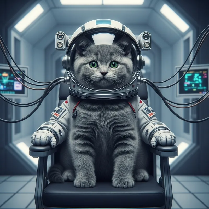 Astronaut Kitten in Space Laboratory - Grey British Kitten