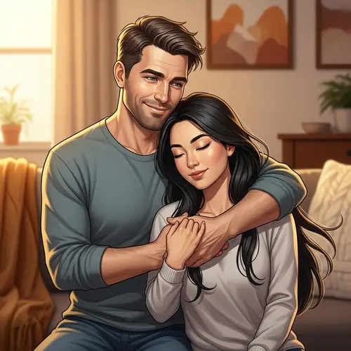 Caucasian Father Embracing Asian Wife | Deep Familial Bonds