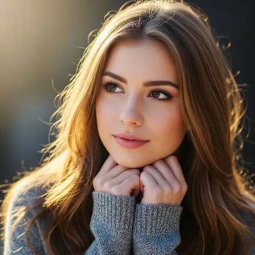 19-Year-Old Caucasian Girl with Long Golden Brown Hair