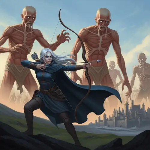 Mystical Female Archer with Icy Eyes | Dark Cloaked Figure