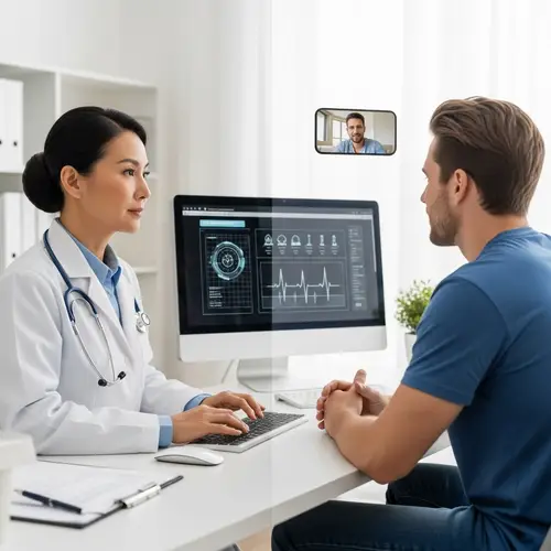 Dynamic Telemedicine Scene: Asian Female Doctor & Caucasian Male Patient