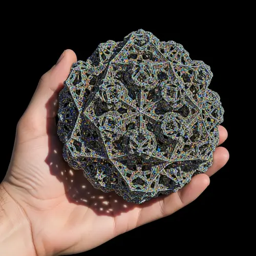 Colorful Geometric Fractal Object Held by Hand