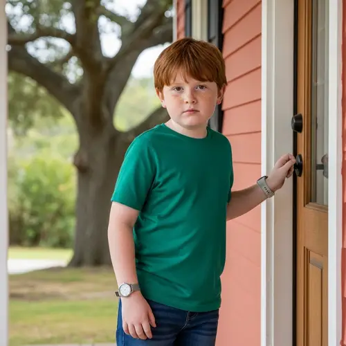 Curious Child Knocking at a Door