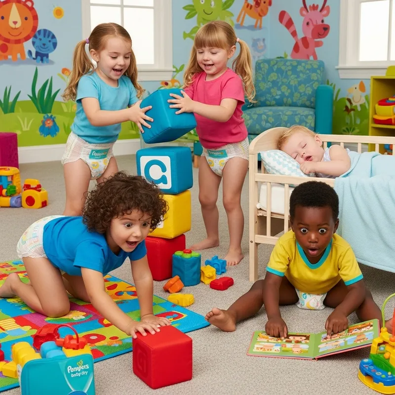 Children Acting like Babies in Pampers Baby Dry Diapers
