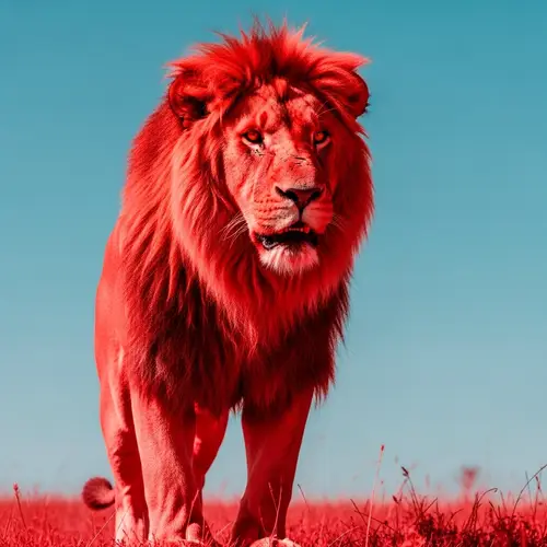 Vibrant Red Lion in Natural Habitat - Majestic and Fierce