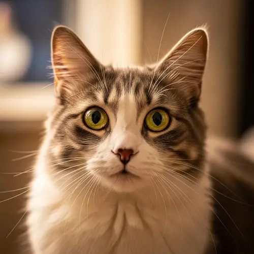 Fluffy Domestic Cat with Vibrant Yellow Eyes