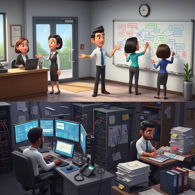 Disney Pixar Style Office Scene: Diverse Professionals in Joyful Workplace