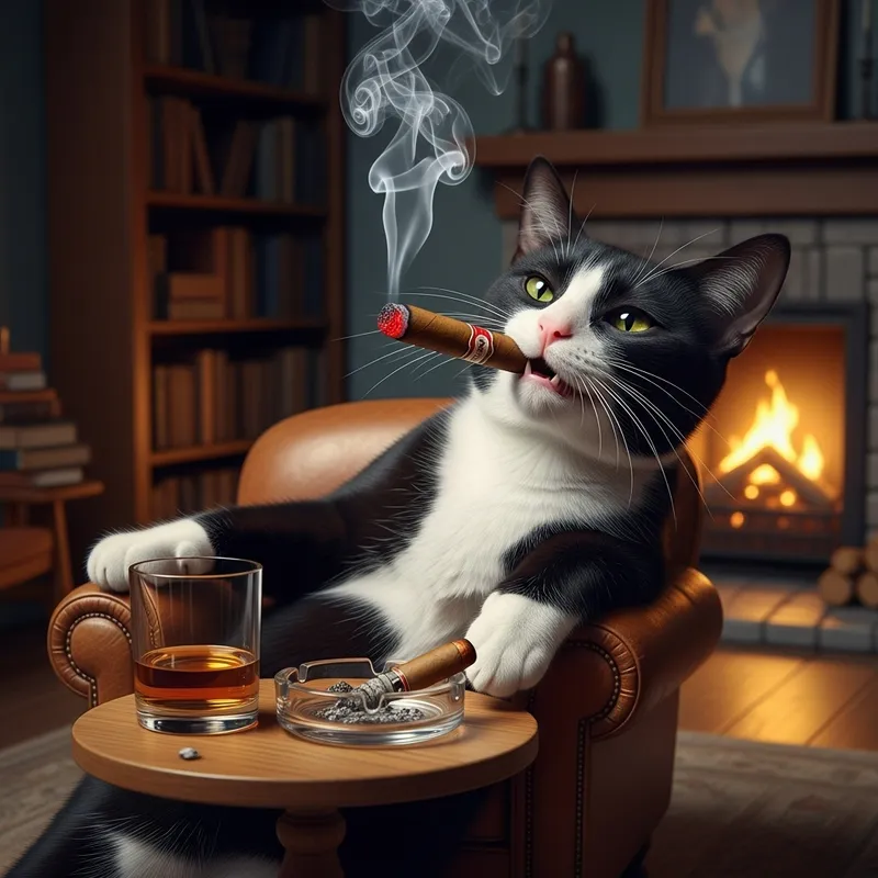 Cigar Smoking Cat - Fascinating Image