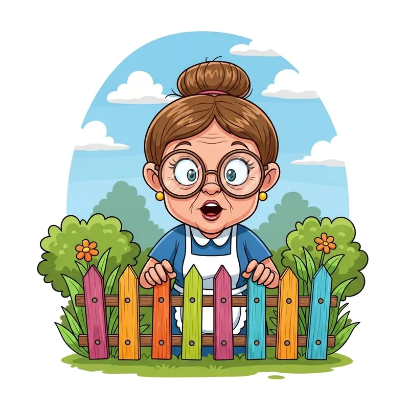 Nosey Parker Cartoon: Curious Middle-Aged Woman