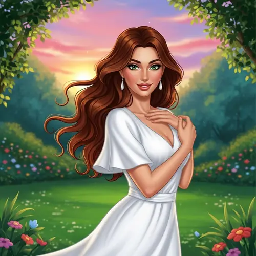 Tranquil Green Garden: Beautiful Hispanic Woman Illustration