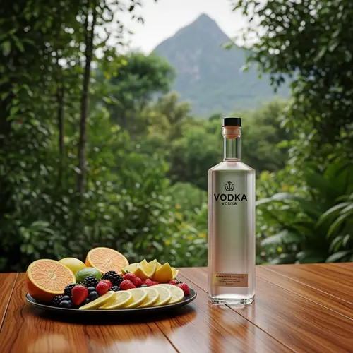 Vodka Bottle with Fresh Fruit Slices | Jungle Mountain Setting