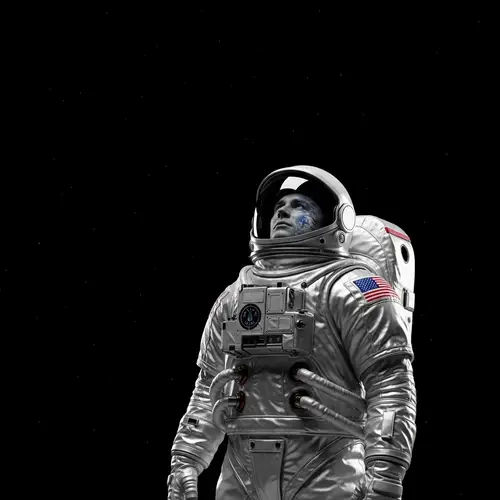 Astronaut in Shiny Space Suit Against Minimalist Background
