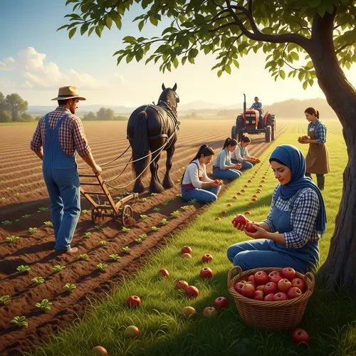 Diverse Agricultural Scene at Sunrise | Farming Harmony