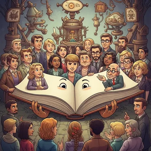 Whimsical Scene: Engaging Book with Diverse Group