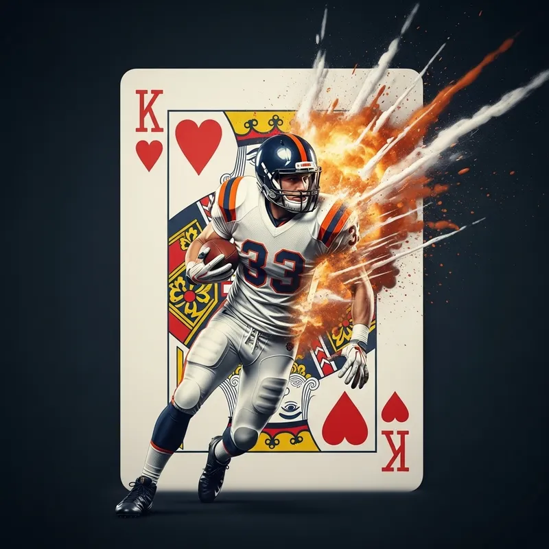 Dynamic American Football Player Bursting from King of Hearts Card