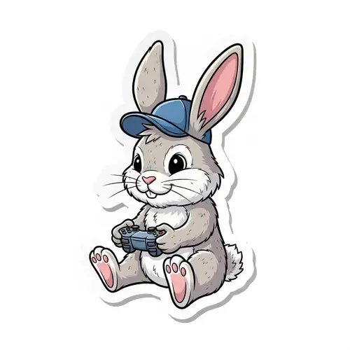 Cool White Rabbit Gaming - Cartoon Sticker Artwork