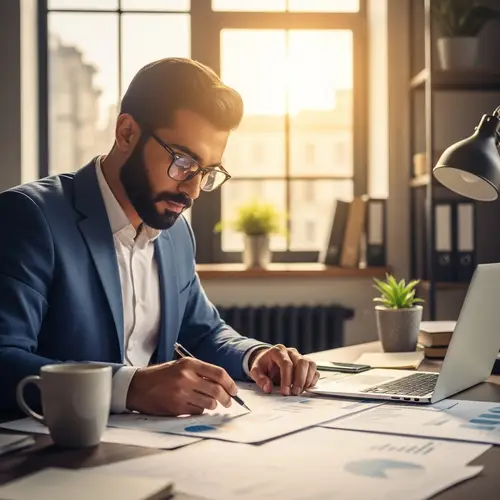 Middle-Eastern Strategy Professional at Modern Office Desk