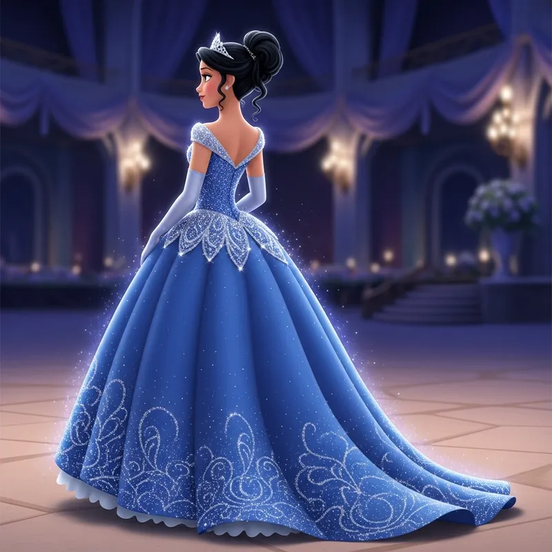 Animated Princesa Disney Style Quinceañera in Blue Dress