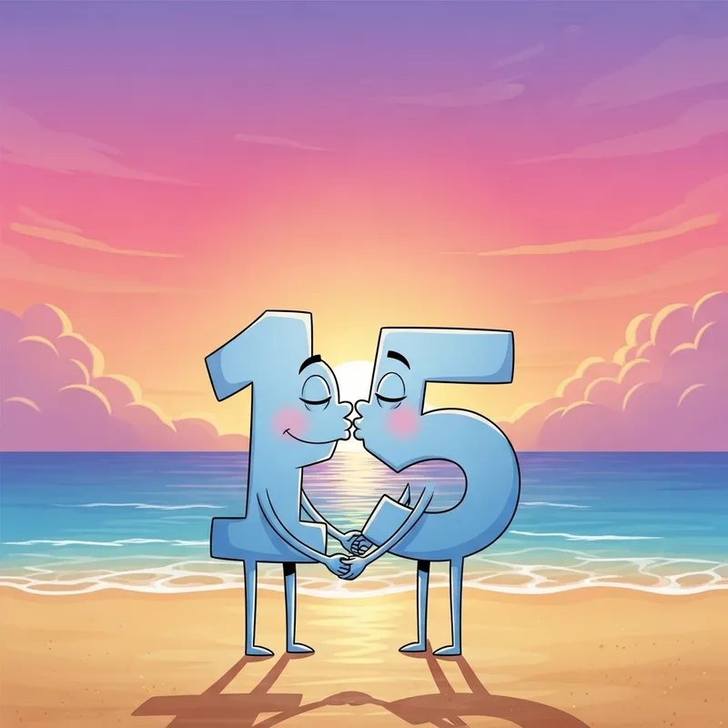 Romantic Digit 15 Couple Kissing on Beach at Sunset