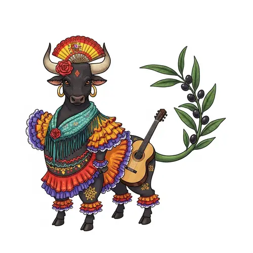 Spanish-Inspired Fantasy Creature with Festive Costume