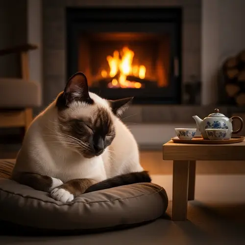 Adorable Siamese Cat on Cushion in Cozy Home Setting