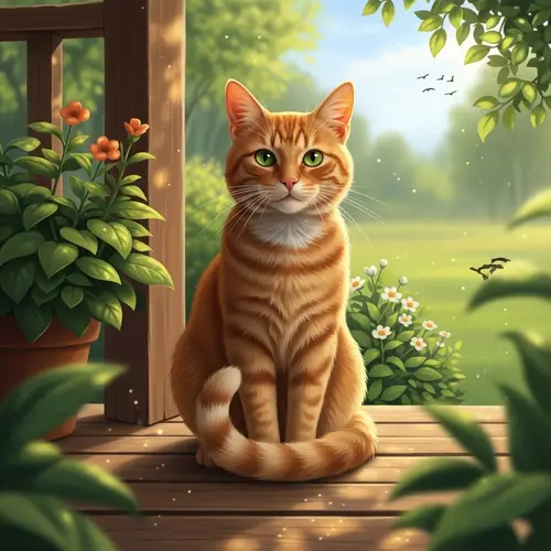 Orange Cat with Sparkling Green Eyes and Luxuriant Fur