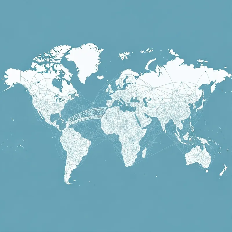 Flat World Map in Baby Blue with White Infrastructure Network