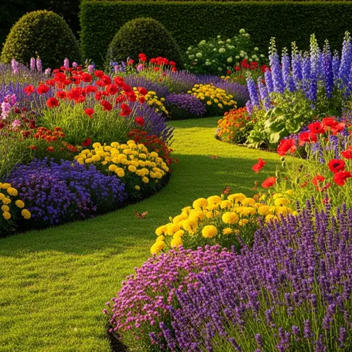 Exquisite Garden with Vibrant Flowers and Butterflies