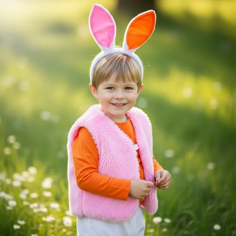Young Boy with Bunny Ears in Pink & Orange Clothes