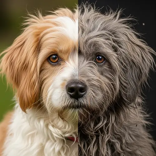 Dramatic Contrast in Dog's Fur: Clean vs. Dirty Halves