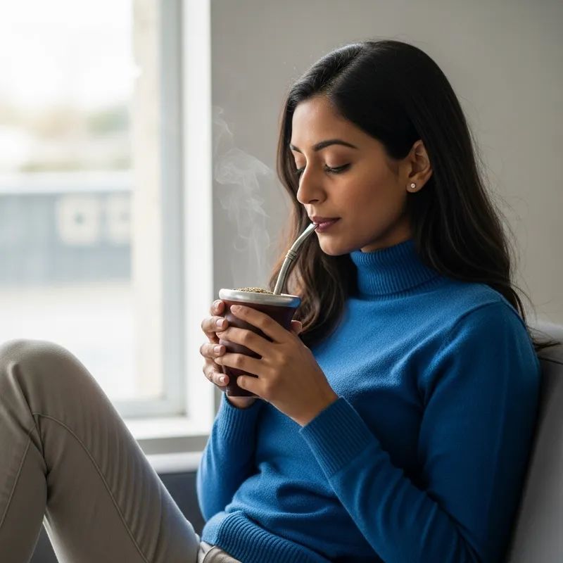 Stylish Woman Enjoying Yerba Mate Beverage