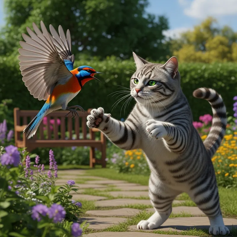 Intense Bird vs Cat Fight | Outdoor Garden Standoff