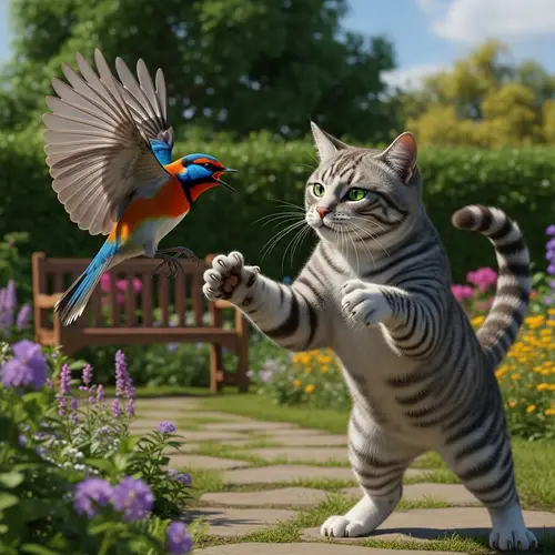 Intense Bird vs Cat Encounter Outdoors | Garden Standoff Scene