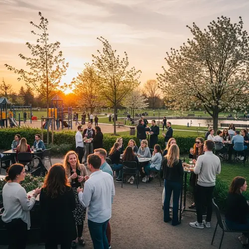 Vibrant Park Gathering at Sunset | Enjoying Outdoor Community