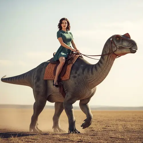 Sophia Loren Riding Dinosaur in Bell Minidress