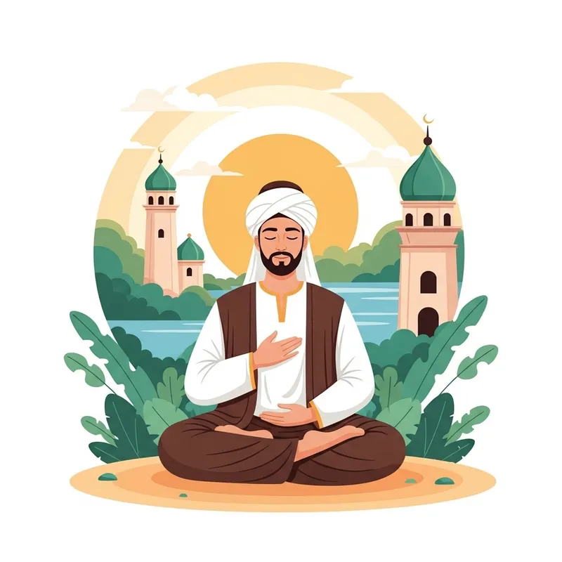 Serene Meditation Scene: Middle-Eastern Human Figure in Tranquil Lotus Pose Serene Meditation Scene: Middle-Eastern Human Figure in Tranquil Lotus Pose