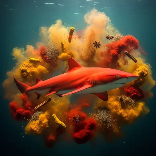 Red Shark Swimming Through Spices - A Unique Underwater Scene