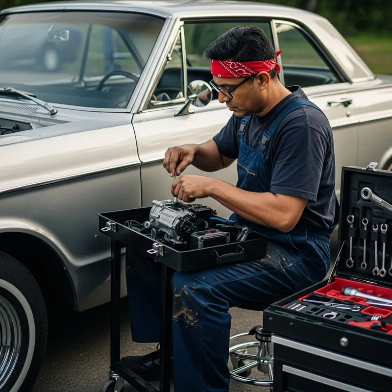 Skilled Mechanic Repairing Classic Car - Expert Service