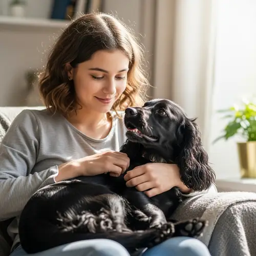 Black Spaniel Dog and Girl - Loving Bond in Peaceful Home