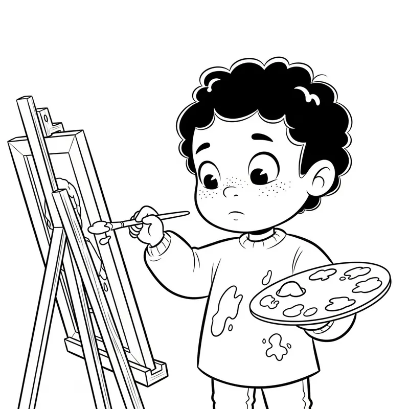 Whimsical Cartoon Child Painting Tribute Coloring Page Whimsical Cartoon Child Painting Tribute Coloring Page