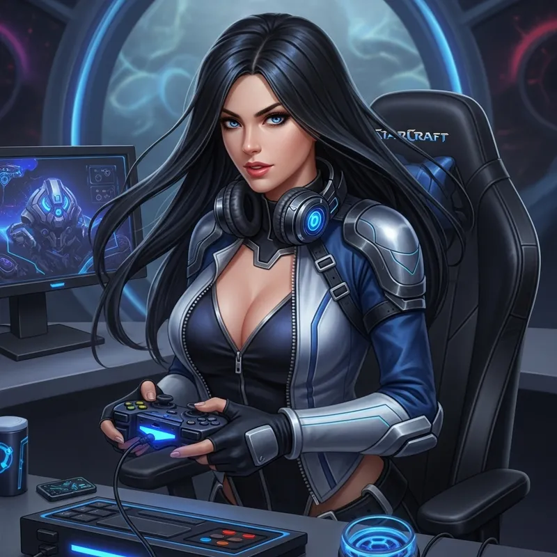 Realistic Female Starcraft Player Full-Body Portrait
