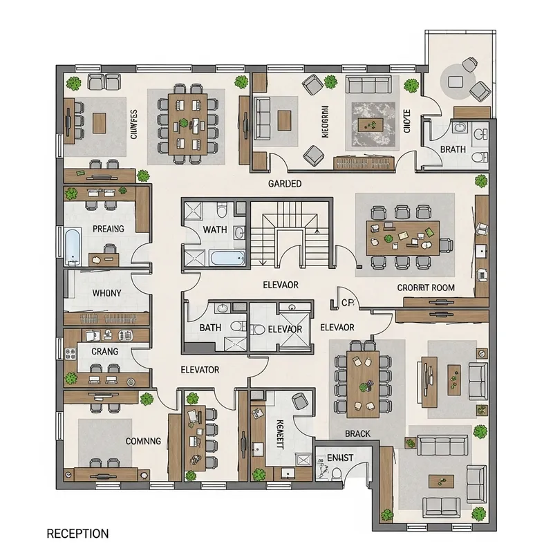 Intricately Designed Office Floor Plan - Spaces for Productivity & Collaboration